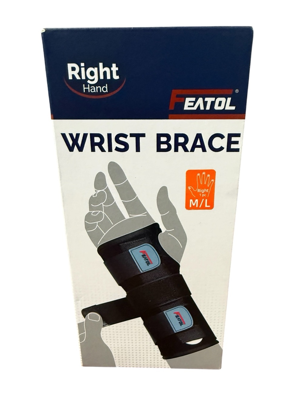 Right Hand Black Wrist Brace - M/L Support for Sprains, Pain, Carpal Tunnel